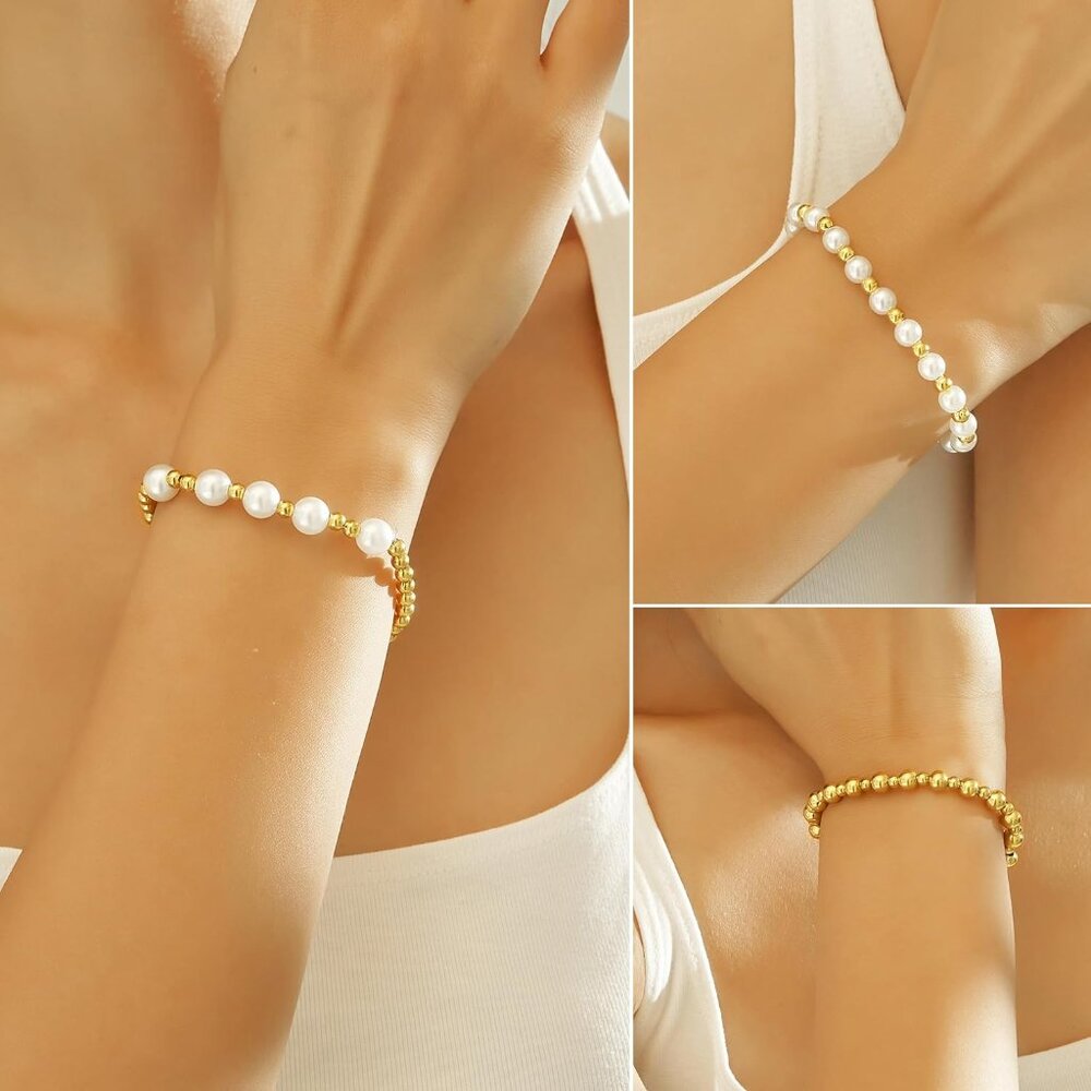 Stackable 14k Gold Plated Bracelets For Women - H… - image 4